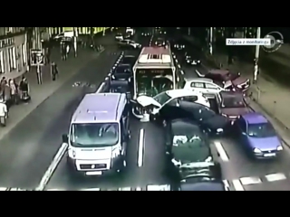 a bus in poland rammed cars stood at a traffic light 720
